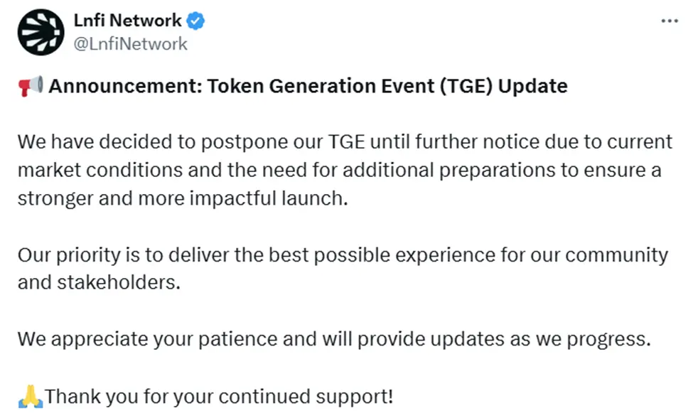 Lnfi Network推迟TGE背后，BTC生态持续疲软，未来还有救吗？