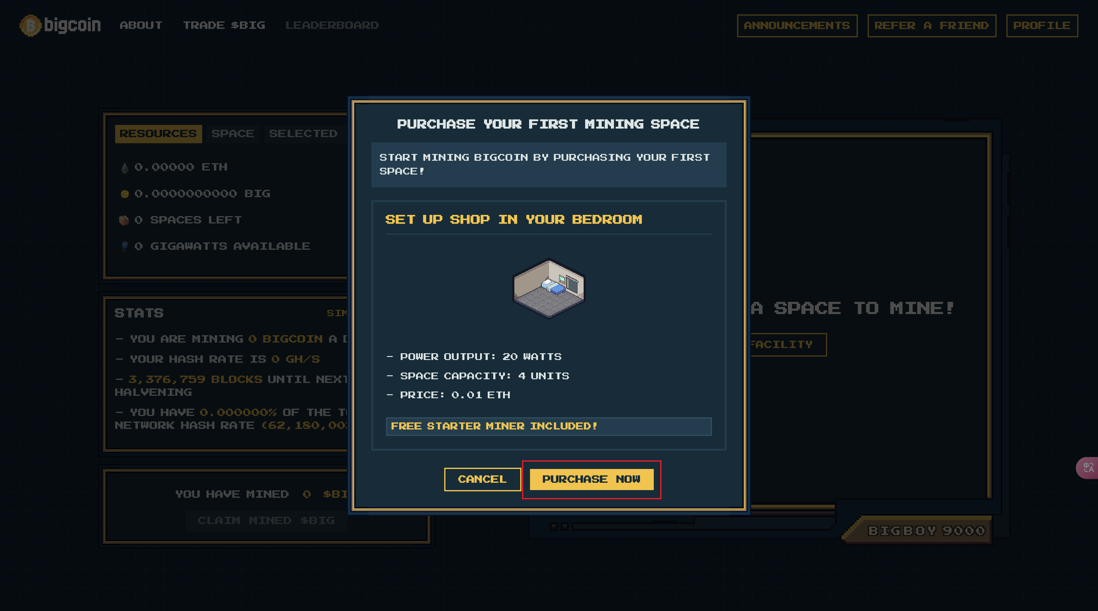 交互教程 | 两天破千万美元市值的挖矿链游BIGCOIN