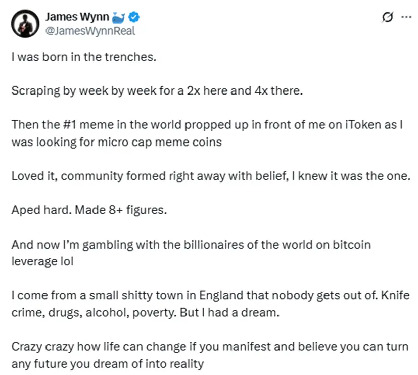 合约巨鲸James Wynn：从贫民窟到加密大玩家，12亿美元的疯狂赌局